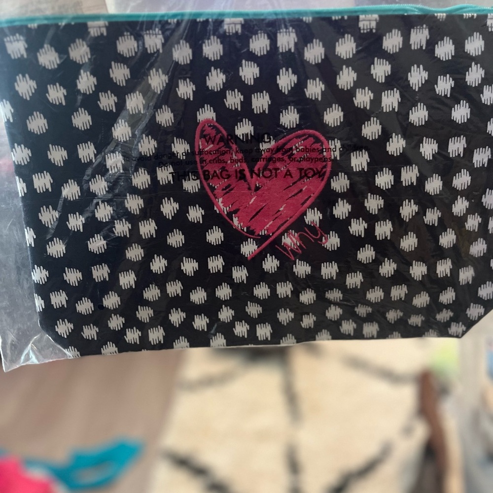 Black and White Patterned Pouch with Pink Heart